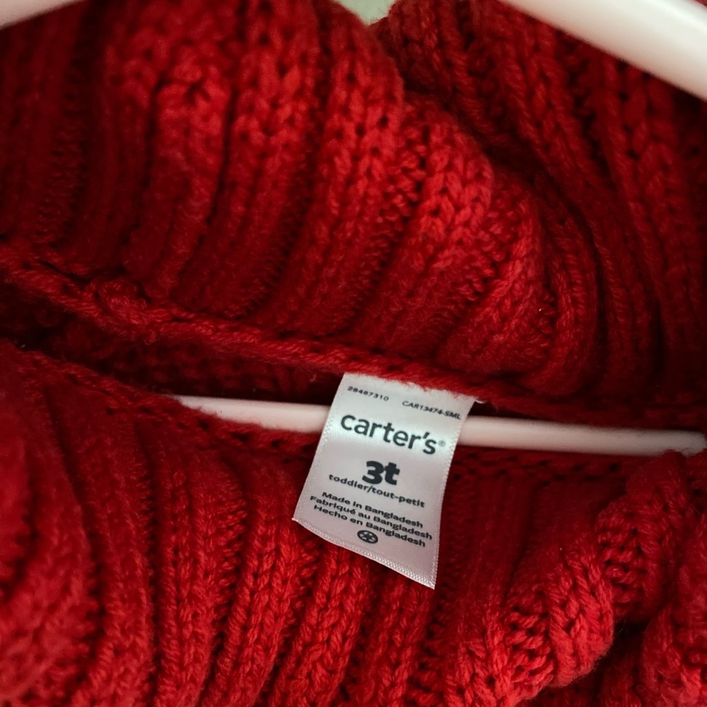 Carter's Toddler Cowl Neck Cable Knit Poncho Red Little Girl Size 3T